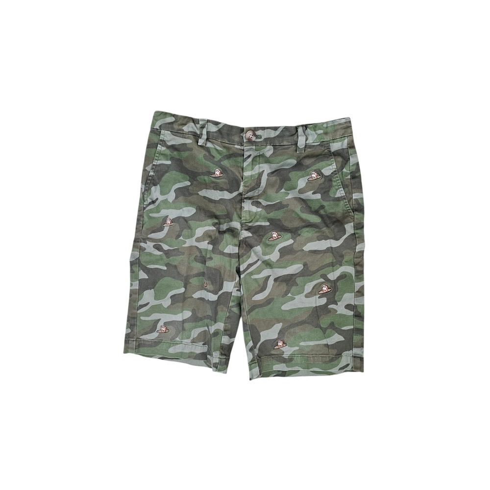 Vineyard Vines Boys Camo Surfing Bulldog Embroidered Chino Shorts Green Size 14